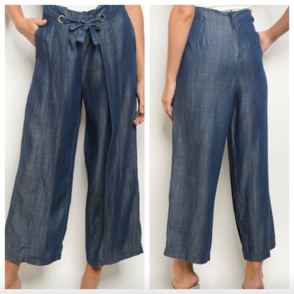 Wide Leg Chambray Denim Pants - Picture 9 of 12